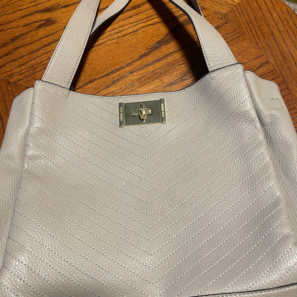 Steve Madden Leather Beige/Pink Saddle Tote Handbag